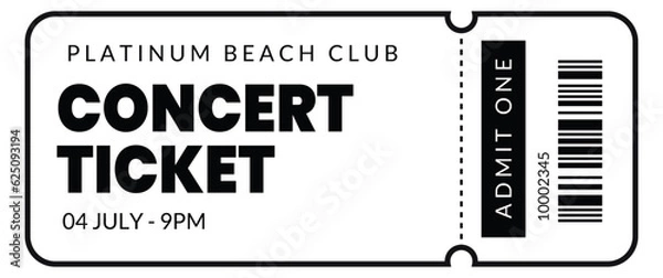 Fototapeta Fresh design Ticket Vector template for invitation, cinema, event, concert, music festival, movie festival, show, performance, etc.