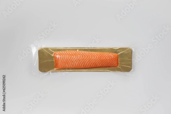 Obraz Packaged smoked salmon on white background