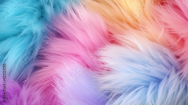 Fototapeta multicolored faux fur rainbow gradient. Generative AI