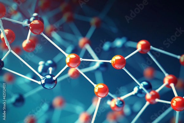 Fototapeta An illustration of a network of molecules, forming a chain-like structure, symbolizing polymer chemistry Generative AI