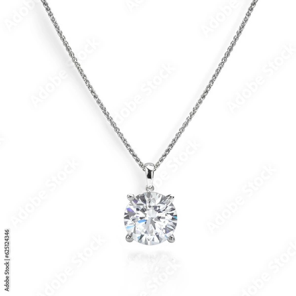 Obraz Diamond Necklace. Diamond Pendant isolated on White Background with Big Diamond and Chain. 