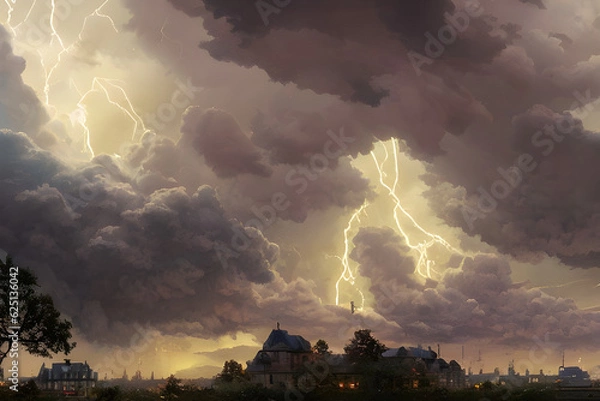 Fototapeta lightning over the city.
Generative AI