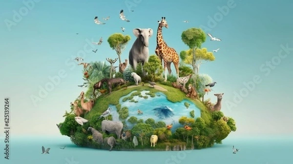 Obraz World Wildlife Day with the animals, Earth Day concept Illustration. Generative AI