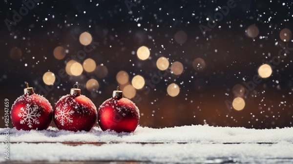 Obraz Cheerful Merry Christmas Background with Red Baubles