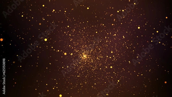 Fototapeta Gold particles abstract background with shining golden particle stars dust. Beautiful futuristic glittering in space on black background.
