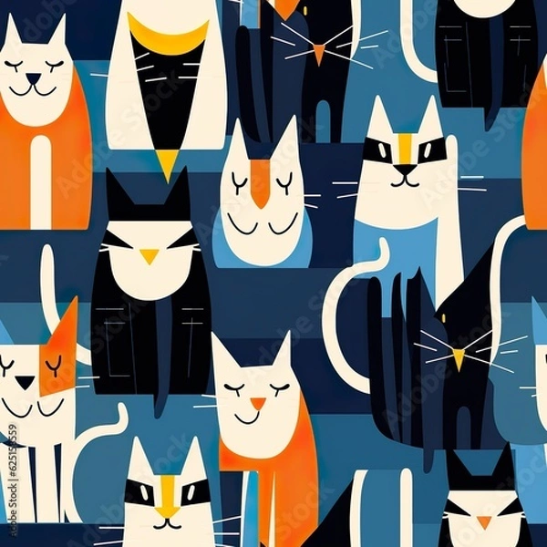 Fototapeta cats seamless pattern in style off slikscreen