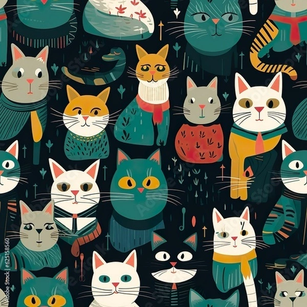 Fototapeta cats seamless pattern in style of silkscreen