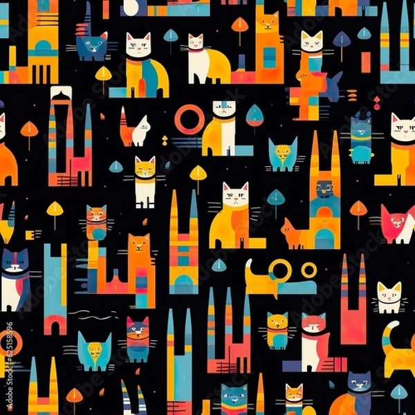 Fototapeta cats seamless pattern in style of 8bits