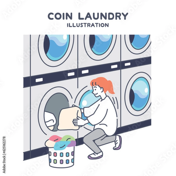 Fototapeta コインランドリーで洗濯する女性