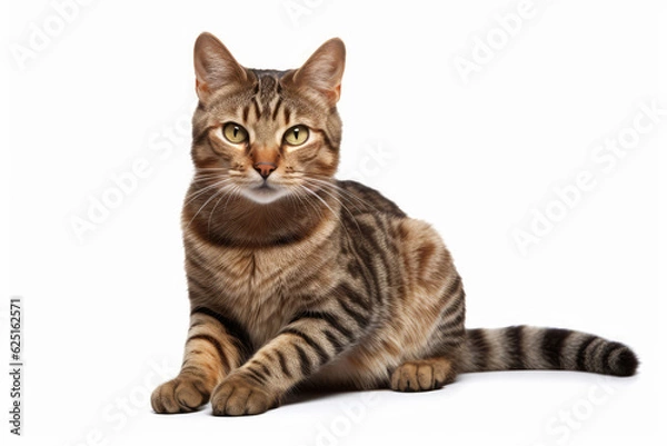 Fototapeta Tabbybrown European Shorthair Cat On White Background. Generative AI
