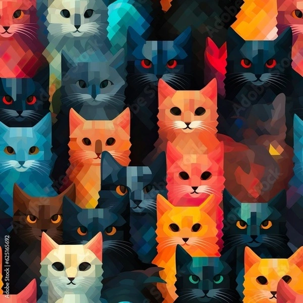 Fototapeta cats seamless pattern in style of pixelated