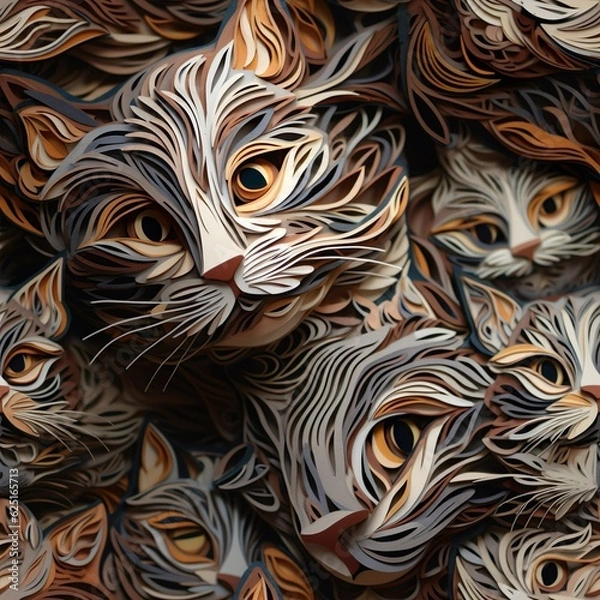 Fototapeta cats seamless pattern in style of anamorphic