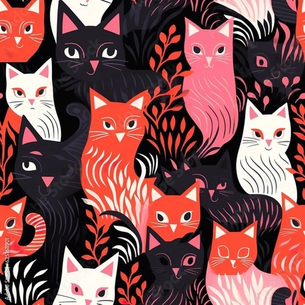 Fototapeta cats seamless pattern in style of infrared