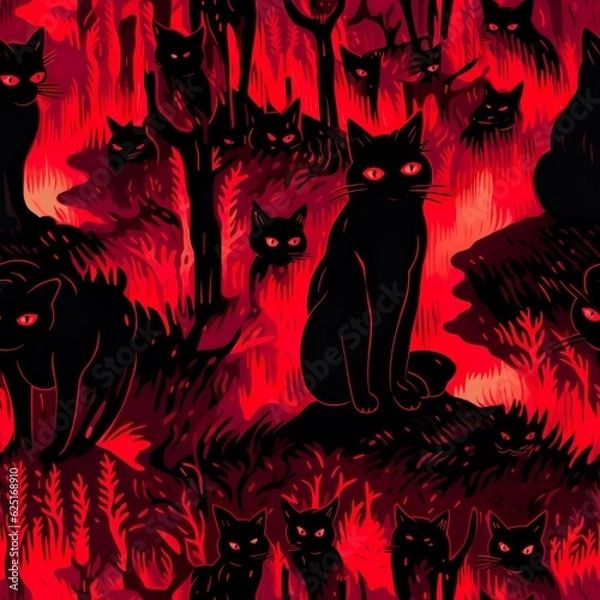 Fototapeta cats seamless pattern in style of infrared