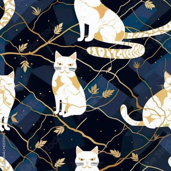 Fototapeta cats seamless pattern in style of mandala