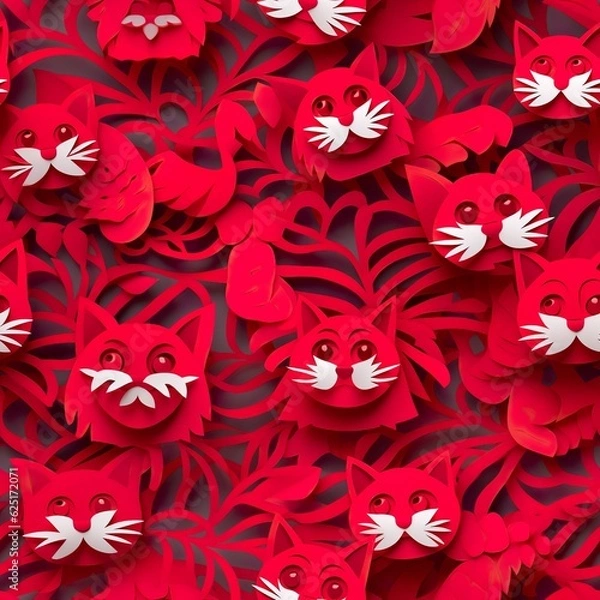Fototapeta cats seamless pattern in style of kirigami