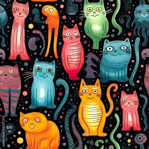 Fototapeta cats seamless pattern in style of bacteria