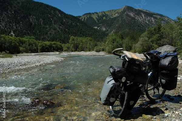Obraz Fully loaded bicycle - River pass