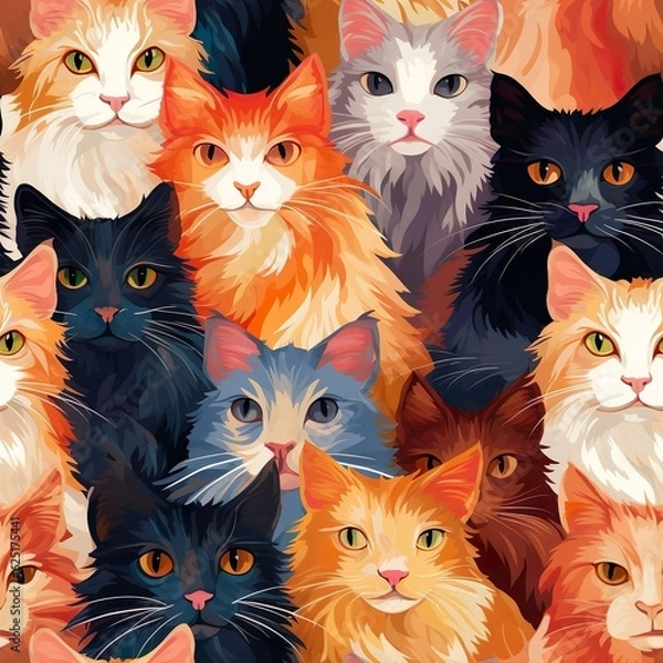 Fototapeta cats seamless pattern in style of digital painting