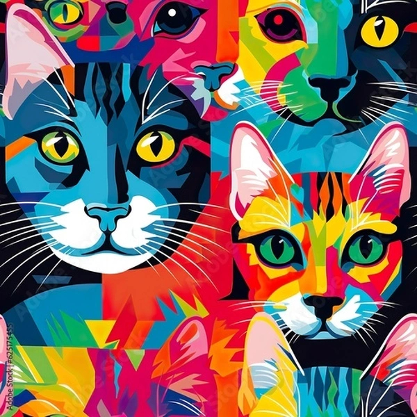 Fototapeta cats seamless pattern in style of pop art