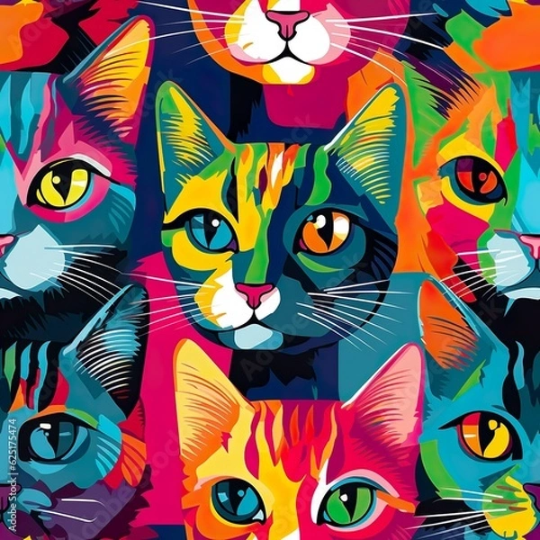 Fototapeta cats seamless pattern in style of pop art