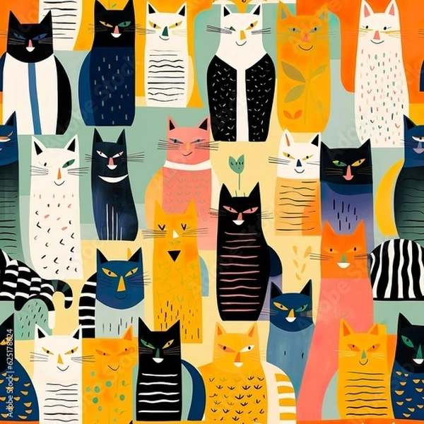 Fototapeta cats seamless pattern in style of collage art