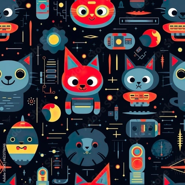 Fototapeta cats seamless pattern in style of sci-fi