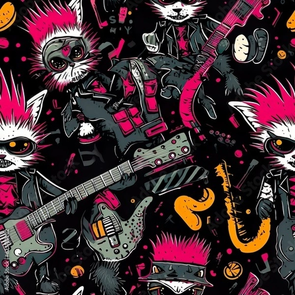 Fototapeta cats seamless pattern in style of punk