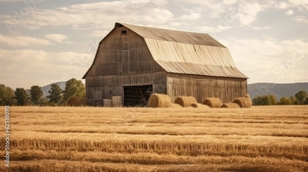 Fototapeta Rustic Barn and Straw Background