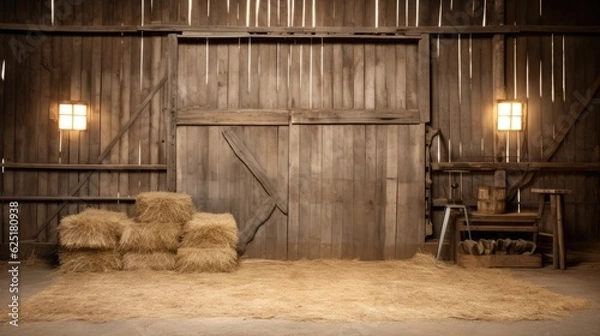 Obraz Rustic Barn and Straw Background