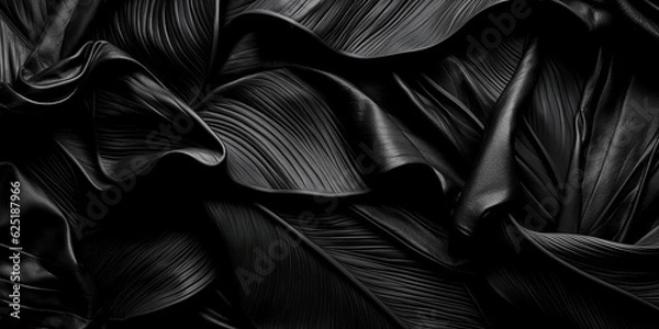 Fototapeta Textures of abstract black leaves for tropical leaf background. Flat lay, dark nature concept, tropical leaf, digital ai