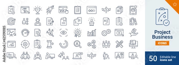 Fototapeta Project Business icons Pixel perfect. Presentation, business, seminar, partnership, goals, meeting, whiteboard, conference, plan icons. Vector