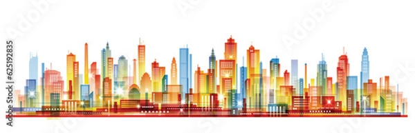 Fototapeta Colorful city skyline. Urban background with architecture, skyscrapers, megapolis, buildings, downtown.