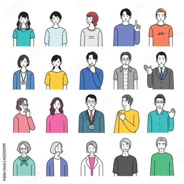 Fototapeta 色々な年代の人物のシンプルなイラストセット
