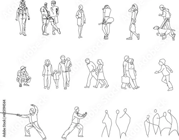 Fototapeta Sketch vector illustration of a collection of character designs of people doing work activities