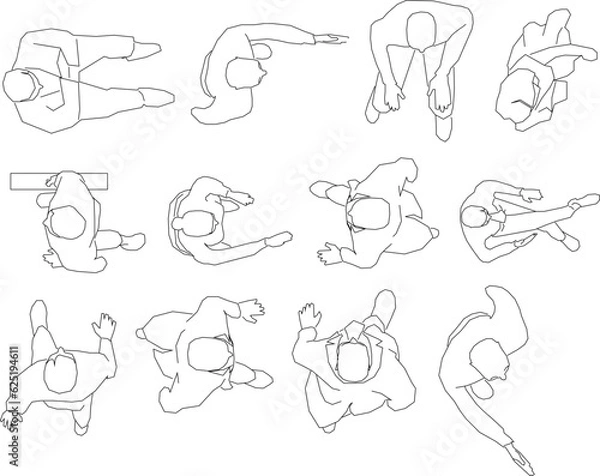 Fototapeta Vector sketch illustration of people character set doing activity top view