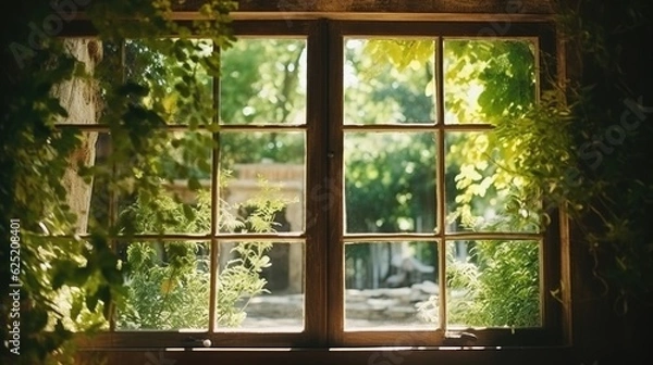 Fototapeta Interior Shot of Window Frame during Spring Time Sunny Day generative AI.