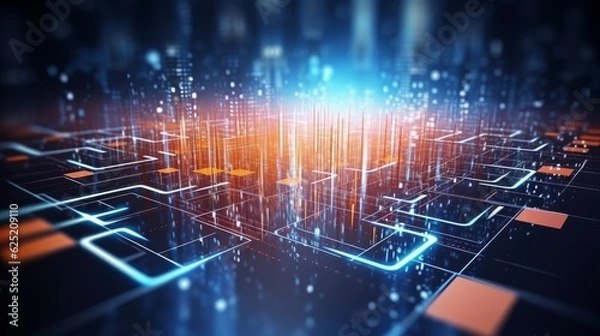 Fototapeta abstract background with glowing lights, chips, cpu, electronic