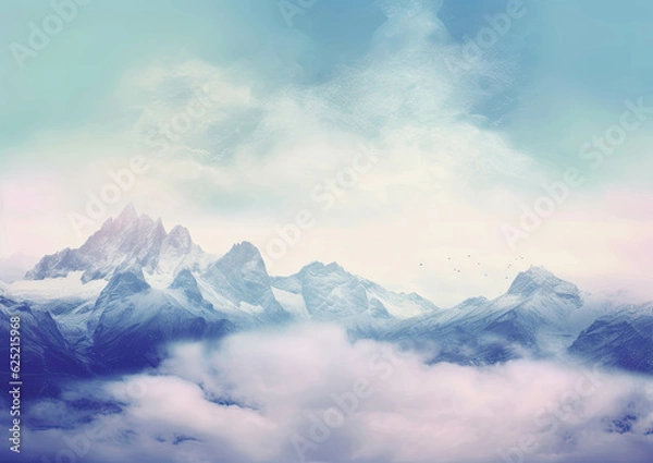 Obraz Beautiful serene mountains covered by clouds background