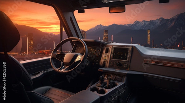 Obraz Truck interior dashboard panel.