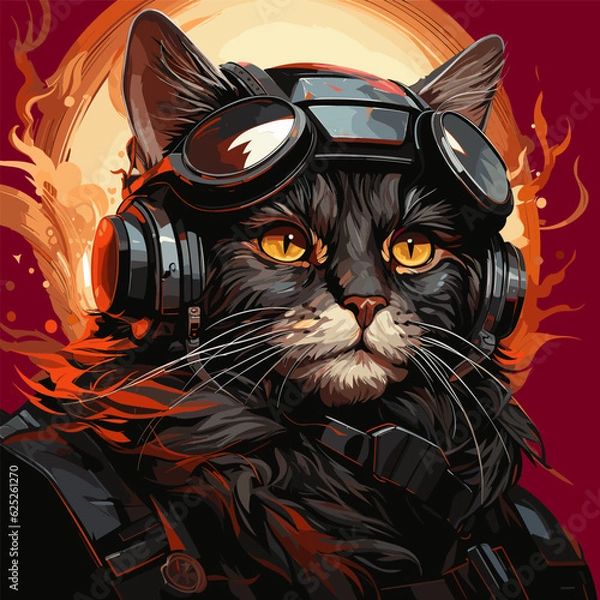 Fototapeta Vector illustration. Military cat in steampunk style.