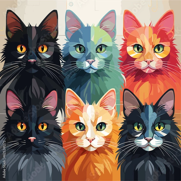 Fototapeta Vector illustration. Six polygonal cats.