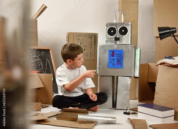 Obraz Science Student Child Making Robot