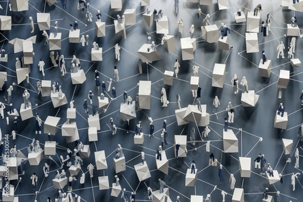 Fototapeta Miniature people on plan. Group of Miniature people isolated on white background. Social network connection. Generative AI.