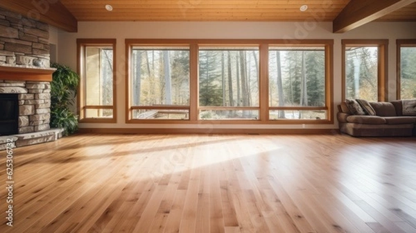 Obraz a room with a wood floor and a fireplace