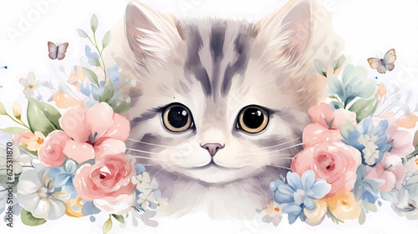Fototapeta hand drawn cartoon cute kitten illustration
