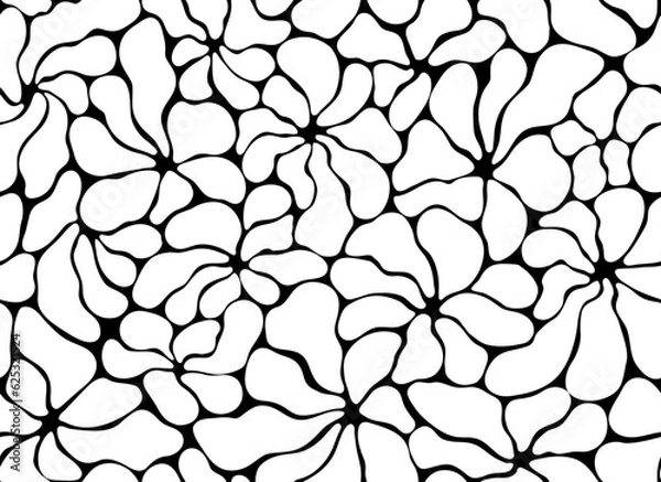 Fototapeta Black and white botanical seamless pattern with free abstract organic shapes. Matisse flower art endless background. Contemporary home textile, bedding, package. 