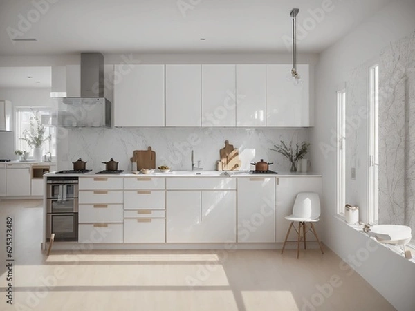 Fototapeta Sleek Simplicity: Step into the Scandinavian Modern Kitchen of Your Dreams!