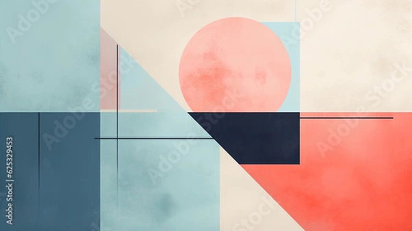 Fototapeta an abstract geometric minimalist line color block art painting created by generative AI