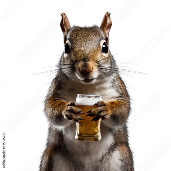 Fototapeta Eastern grey squirrel hold a beer Top-view, transparent background